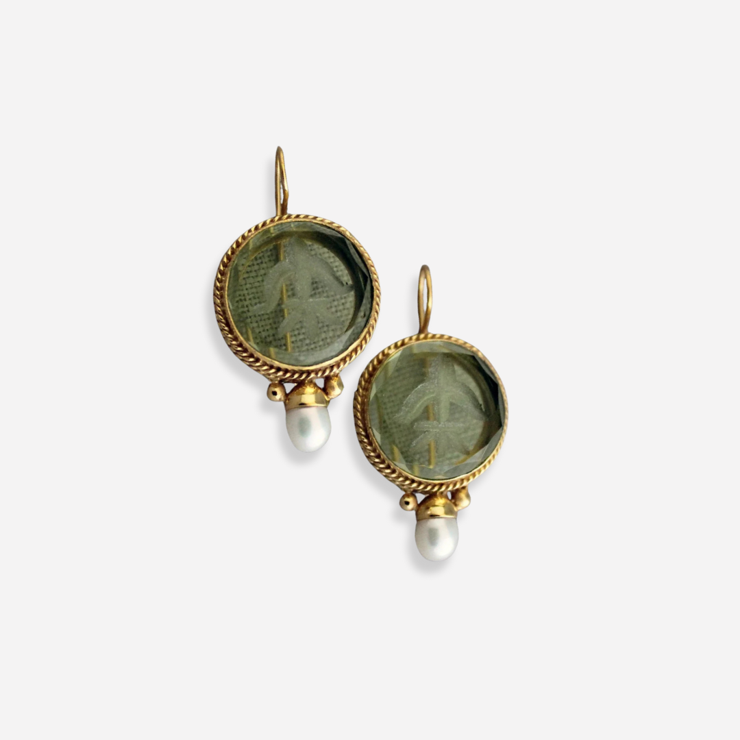 Ava | Women’s Vintage Green Stone Pearl Earrings