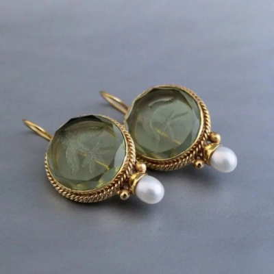 Ava | Women’s Vintage Green Stone Pearl Earrings