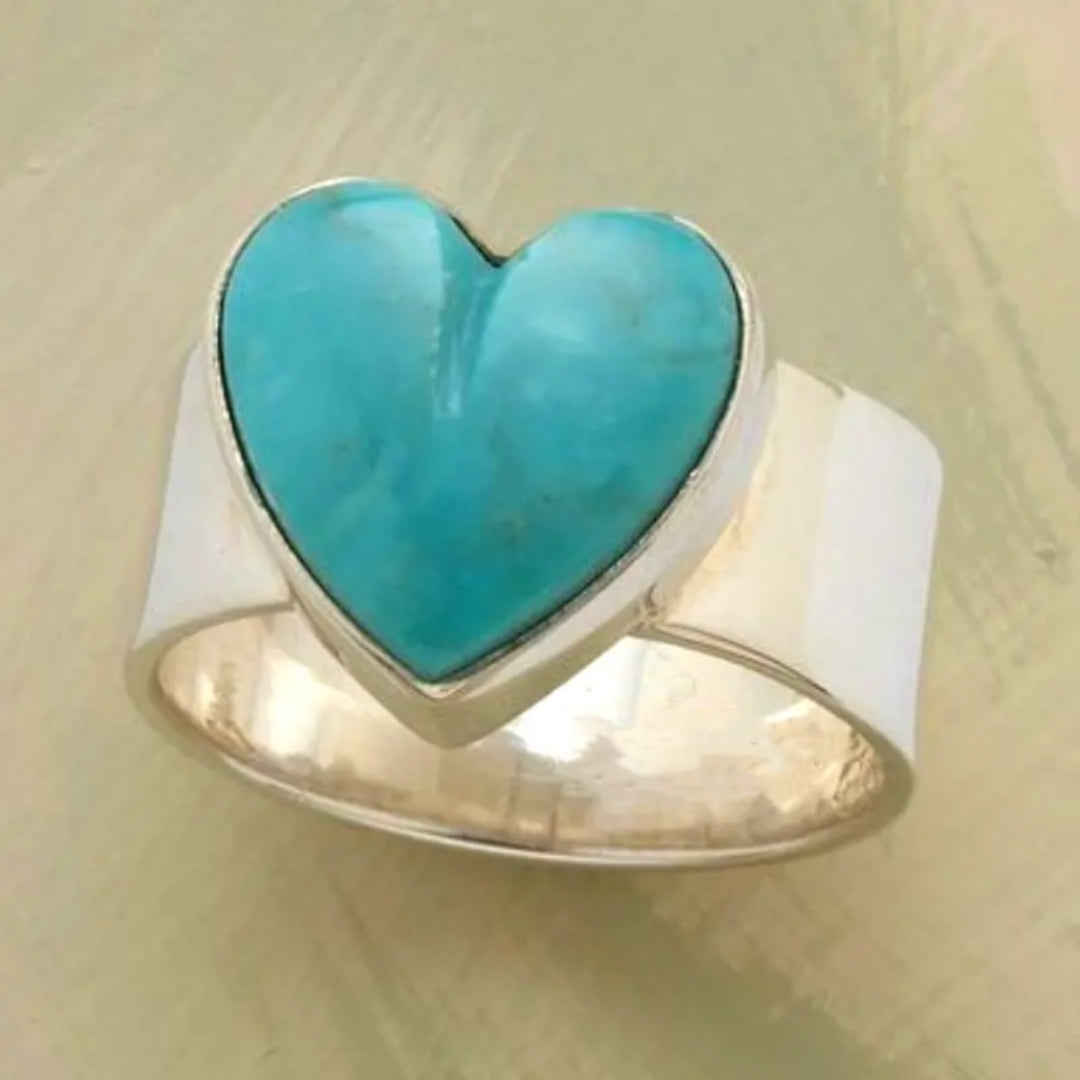 Amora| Blue Heart Stone Silver Ring