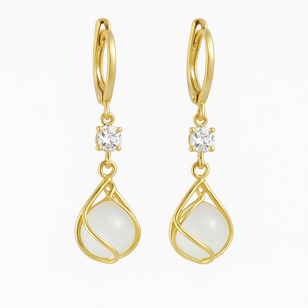 Aurelia | Women's White Opal Dangle Gold Earrings