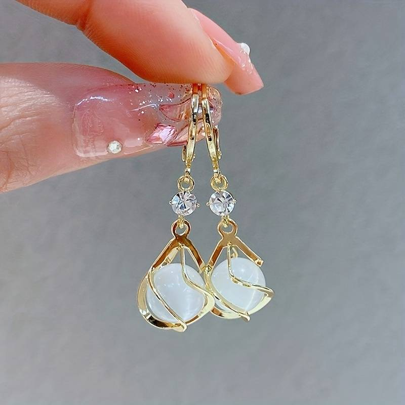 Aurelia | Women's White Opal Dangle Gold Earrings