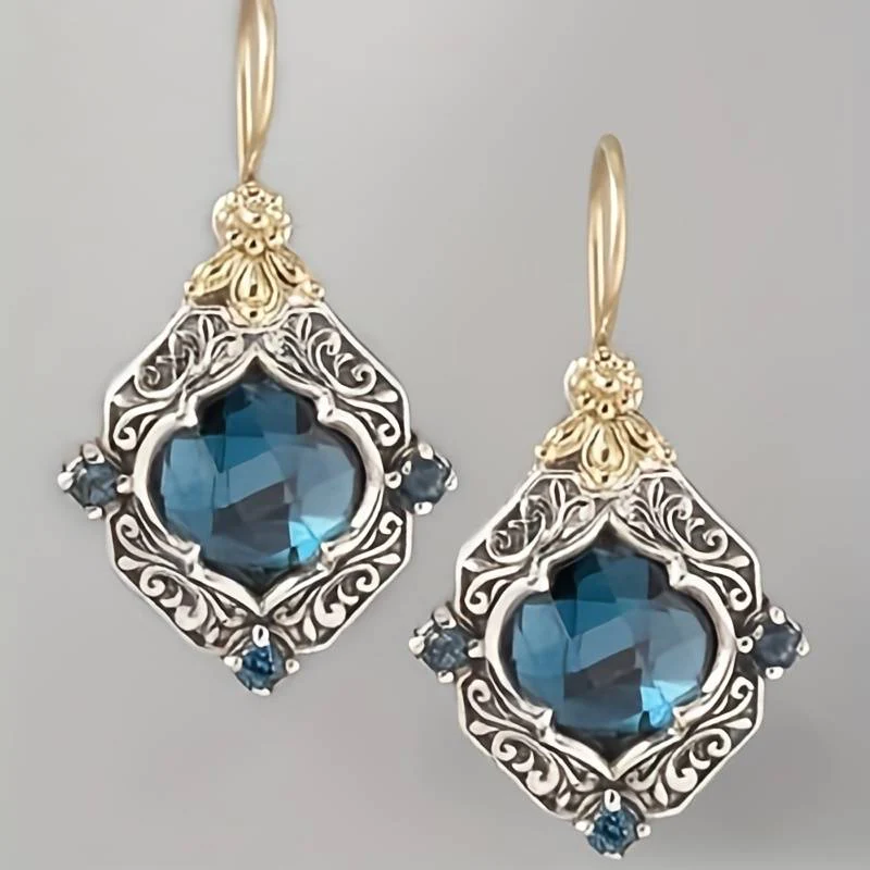 Amarisse| Vintage Gold & Silver Blue Crystal Earrings